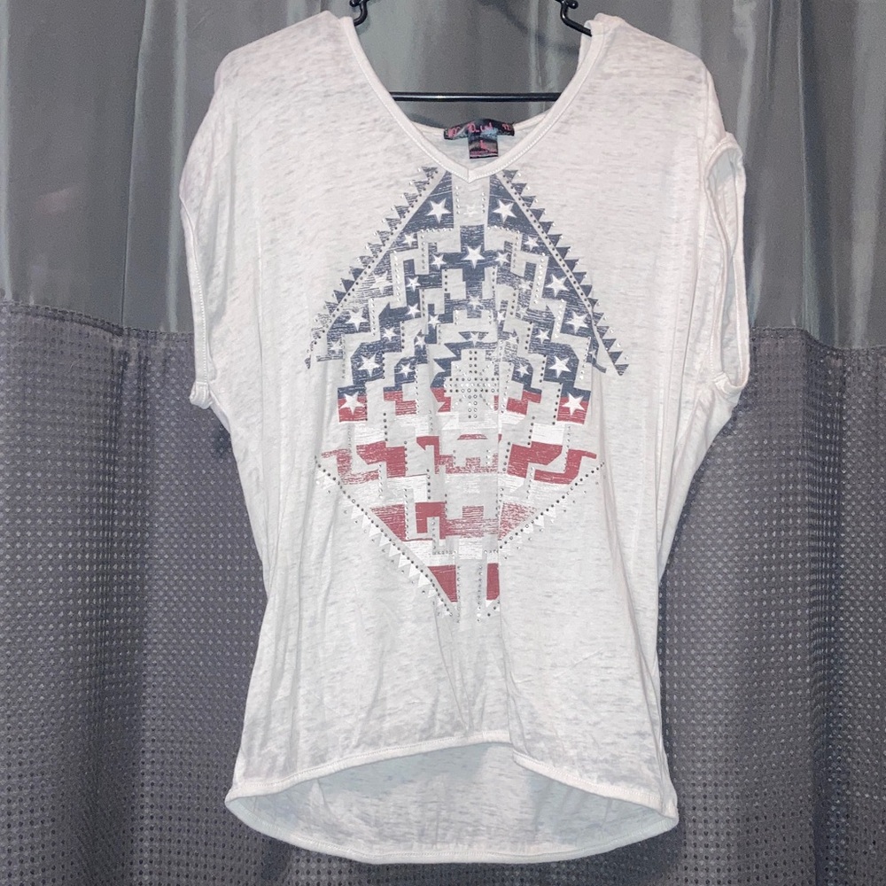 White Geometric Print Women's Top